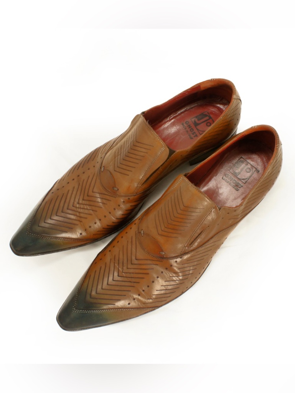 Jo Ghost Leather Pointy Toe Dress Shoes Cognac Brown Unique Ombre Design - Picture 2 of 7